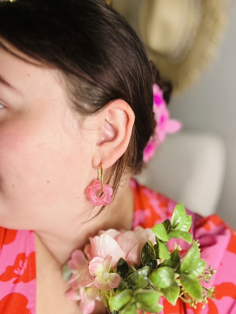 Boucle d’oreille Flora rose