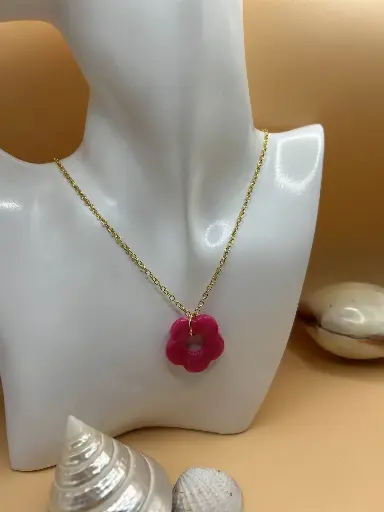 Collier fleur rose doré