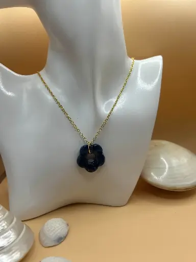 Collier Fleur bleu marine doré
