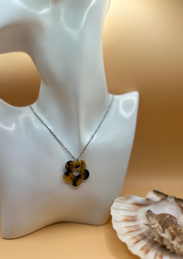 Collier Fleur Leopard argenté