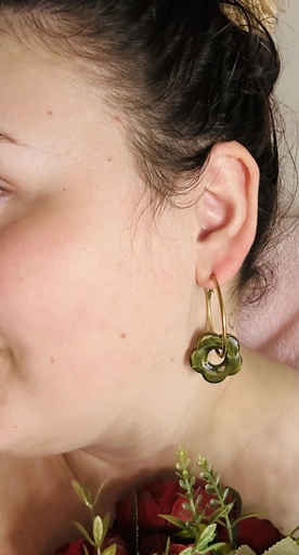 Boucle d’oreille Flora vert kaki