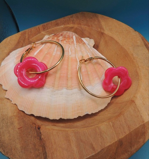 Boucle d’oreille Flora rose fuchsia